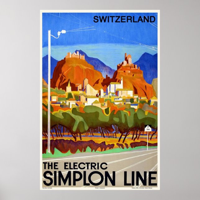 Vintage Art Deco Travel Poster Swiss Sion Valais (Front)