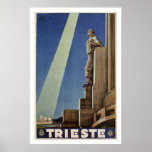 Vintage Art Deco Trieste Italian travel poster<br><div class="desc">Retouched and restored from a vintage travel advertising poster. Trieste is a city and seaport in northeastern Italy. It is situated towards the end of a narrow strip of Italian territory lying between the Adriatic Sea and Slovenia, which lies almost immediately south and east of the city. Trieste is located...</div>