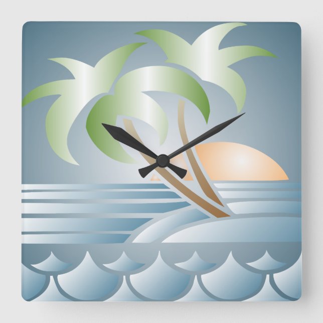 Vintage Art Deco Tropical Beach Wall Clock (Front)