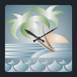 Vintage Art Deco Tropical Beach Wall Clock<br><div class="desc">Pretty pastel Art Deco tropical beach design in green,  blue and peach.</div>