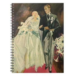 Vintage Art Deco Wedding Bride and Groom Newlyweds Notebook