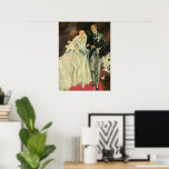 Vintage Art Deco Wedding Bride and Groom Newlyweds Poster<br><div class="desc">Vintage illustration love and romance art deco image featuring a bride and groom walking down the aisle after the wedding ceremony. The man is wearing a tuxedo and the woman is wearing a white wedding gown and carrying a bouquet of calla lily flowers. The happy newlywed couple start their marriage....</div>