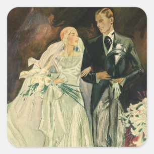 Vintage Art Deco Wedding Bride and Groom Newlyweds Square Sticker