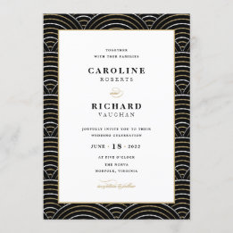Vintage Art Deco Wedding Invitation Black Gold