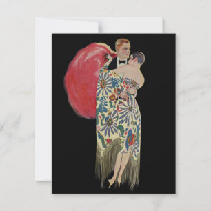 Vintage Art Deco Wedding, Newlywed Lovers Dancing Invitation