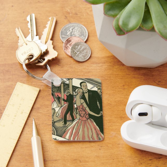 Vintage Art Deco Wedding, Newlyweds First Dance Keychain (Desk)