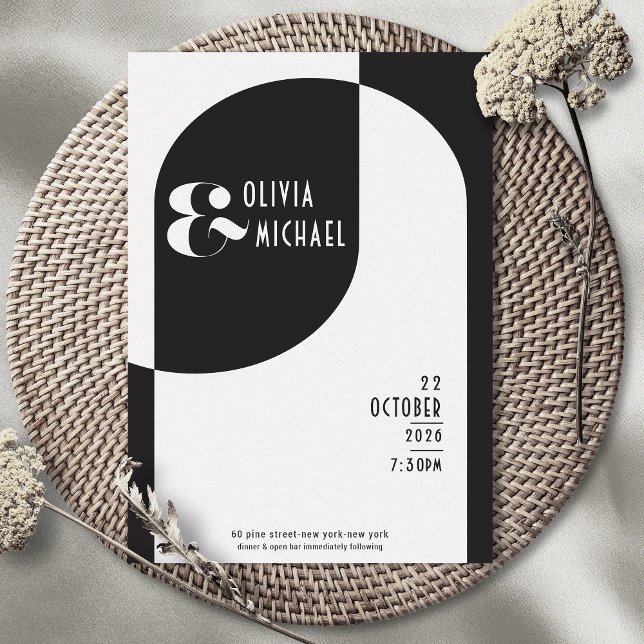 Vintage Art Deco Wedding White Black Invitation (Creator Uploaded)