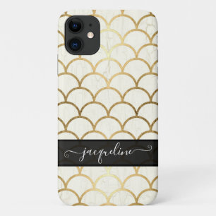 Vintage Art Deco White Gold Black Shell Pattern iPhone 11 Case