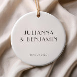 Vintage Art Deco White Simple Custom Wedding  Ceramic Ornament<br><div class="desc">Vintage Art Deco Simple Custom Wedding Ceramic Ornament with Black Text on a White Background</div>