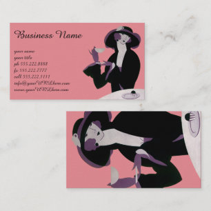 Vintage Art Deco Woman, Afternoon Tea and Cupcake Business Card