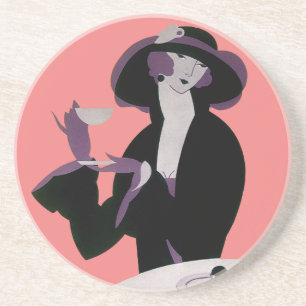Vintage Art Deco Woman, Afternoon Tea and Cupcake Coaster