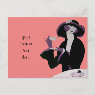 Vintage Art Deco Woman, Afternoon Tea and Cupcake Postcard