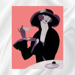 Vintage Art Deco Woman, Afternoon Tea and Cupcake Poster<br><div class="desc">Easy to customize background colour,  change the pink to any hexcode! Click further to access all of the design tools! 
Vintage illustration art deco food and beverages image featuring an elegant,  sophisticated and stylish woman drinking her afternoon tea and eating a cupcake pastry.</div>