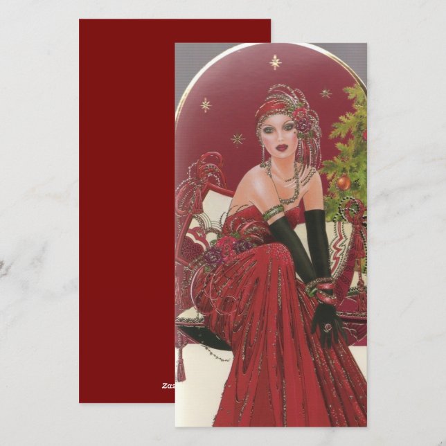 Vintage Art Deco Woman Christmas Holiday Card (Front/Back)