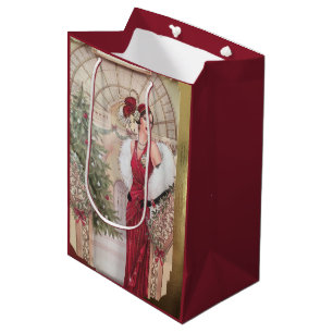 Vintage Art Deco Woman Christmas Holiday Medium Gift Bag