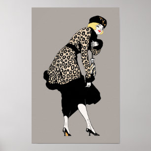 Vintage Art Deco Woman in Leopard Print Jacket