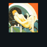 Vintage Art Deco Woman Reclining on Couch, Chompre Canvas Print<br><div class="desc">Vintage illustration art deco daily life image featuring an elegant woman sitting and relaxing on a couch next to a table with a cup of coffee and a coffee pot. Reclining Woman by S. Chompre. "Femmes Modernes, 1926" by S. Chompré is a series of illustrations with contemporary women from the...</div>