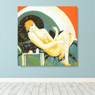 Vintage Art Deco Woman Reclining on Couch, Chompre Canvas Print