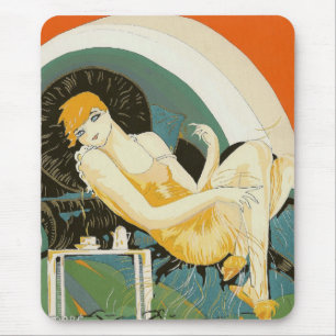 Vintage Art Deco Woman Reclining on Couch, Chompre Mouse Pad