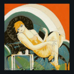 Vintage Art Deco Woman Reclining on Couch, Chompre Poster<br><div class="desc">Vintage illustration art deco daily life image featuring an elegant woman sitting and relaxing on a couch next to a table with a cup of coffee and a coffee pot. Reclining Woman by S. Chompre.</div>