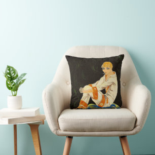Vintage Art Deco Woman, Smoking by S. Chompre Throw Pillow
