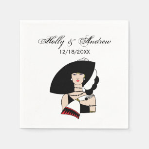 Vintage Art Deco Woman Wearing Hat Gloves Colour Napkin