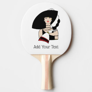 Vintage Art Deco Woman Wearing Hat Gloves Colour Ping Pong Paddle