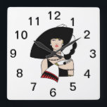 Vintage Art Deco Woman Wearing Hat Gloves Colour Square Wall Clock<br><div class="desc">Vintage Art Deco Fashionable Woman Wearing a Big Hat & Gloves Customizable invitations and accessories with a stylized vintage art deco image of a fashionable 1920s - 1930s woman wearing a big hat and gloves. You can easily customize these products by adding text fields, removing existing text fields, changing text...</div>