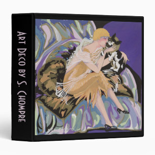 Vintage Art Deco Woman with Cat by S. Chompre Binder
