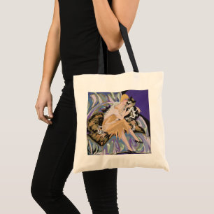 Vintage Art Deco Woman with Cat by S. Chompre Tote Bag