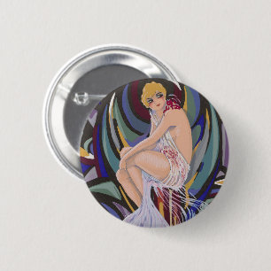 Vintage Art Deco Woman with Drapes by S. Chompre 2 Inch Round Button