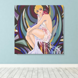 Vintage Art Deco Woman with Drapes by S. Chompre Canvas Print