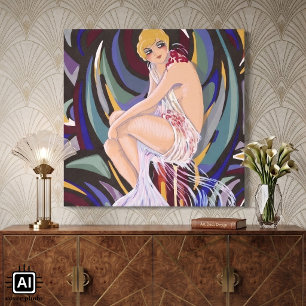 Vintage Art Deco Woman with Drapes by S. Chompre Canvas Print