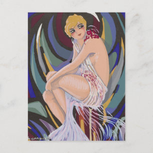 Vintage Art Deco Woman with Drapes by S. Chompre Postcard