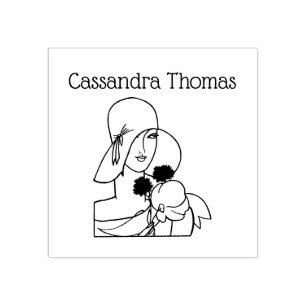 Vintage Art Deco Woman with Flowers Wearing Hat C Rubber Stamp