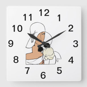 Vintage Art Deco Woman with Flowers Wearing Hat C Square Wall Clock
