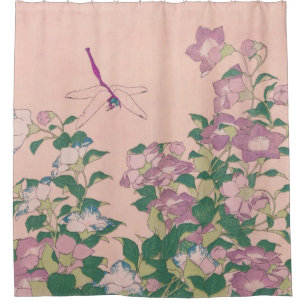 Vintage Art Dragonfly and Flowers Painting