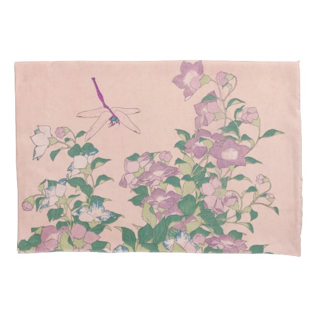 Vintage Art Dragonfly and Flowers Painting Pillowcase (Front)
