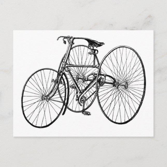 Vintage Art Early Bicycle Tricycle Steampunk Postcard (Front)