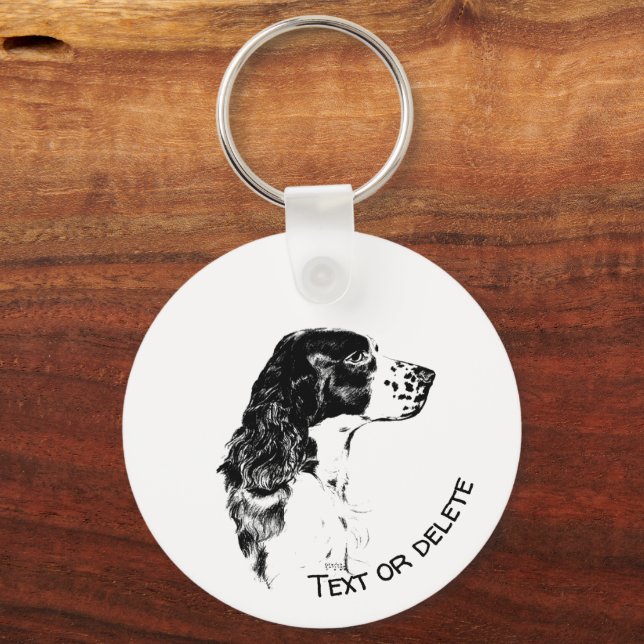 Vintage Art English Springer Spaniel Personalized Keychain (Front)