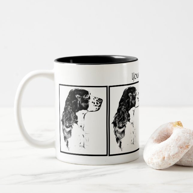 Vintage Art English Springer Spaniel  Two-Tone Coffee Mug (With Donut)