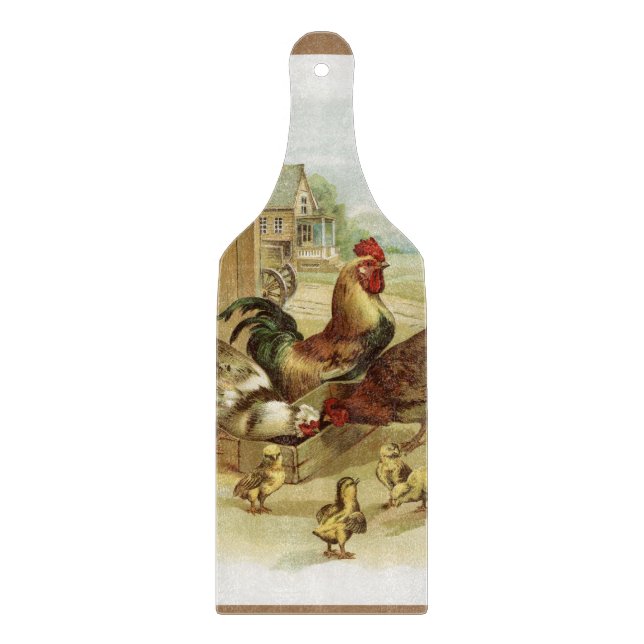 Vintage Art Farm Chickens Cutting Board (Front)