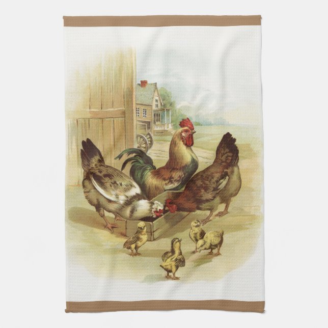 Vintage Art Farm Chickens Kitchen Towel (Vertical)