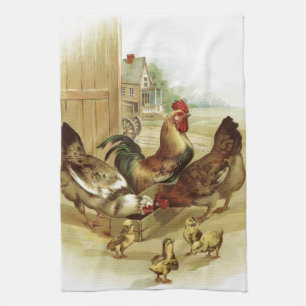 Vintage Art Farm Chickens Kitchen Towel