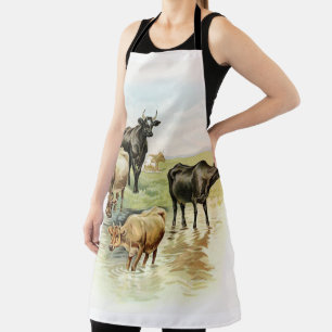 Vintage Art Farm Cows Apron