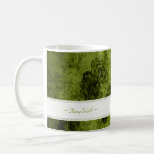 Vintage Art Floral Motive Custom Name Green Coffee Mug