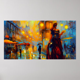 Vintage art France with woman old Poster