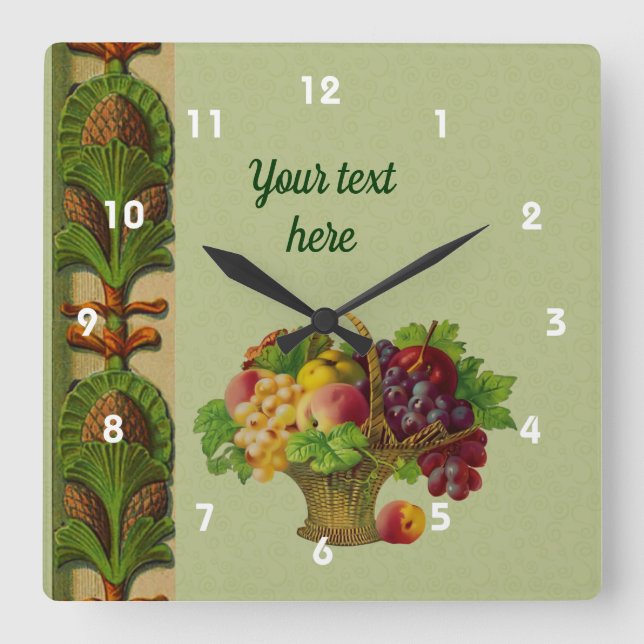 Vintage Art Fruit Basket Personalized  Square Wall Clock (Front)