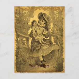 Vintage Art Girl Avec Poupée Carte Postale Personn