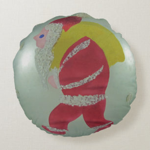 Vintage Art Glass Christmas Ornament Santa Round Pillow